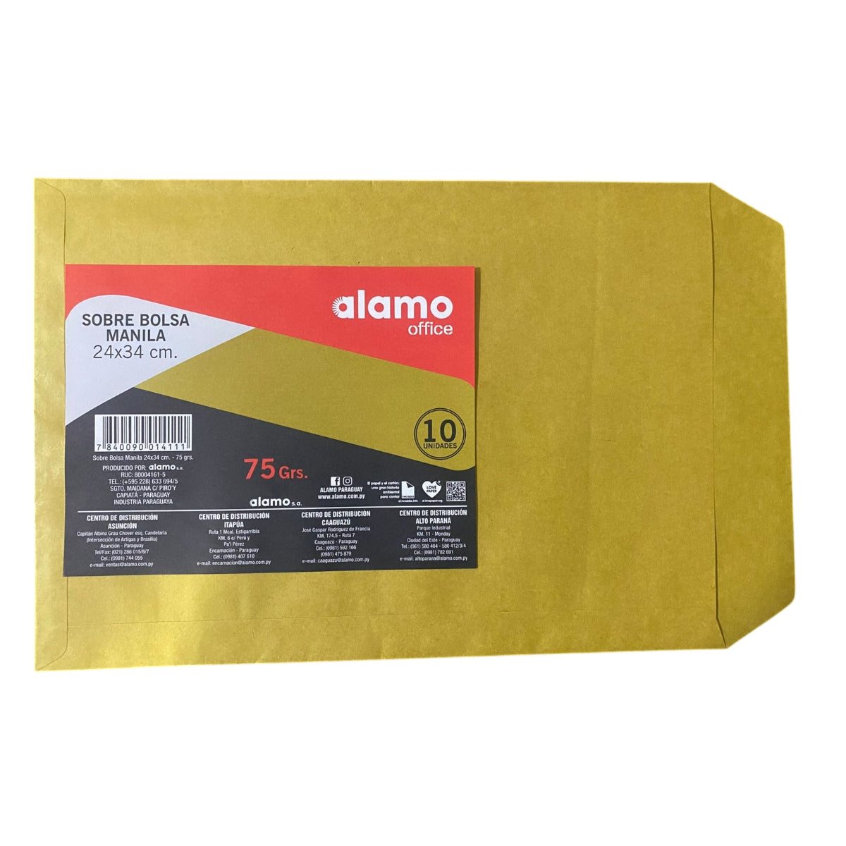 SOBRE MANILA 24X34CM ALAMO PACK DE 10 UNIDADES