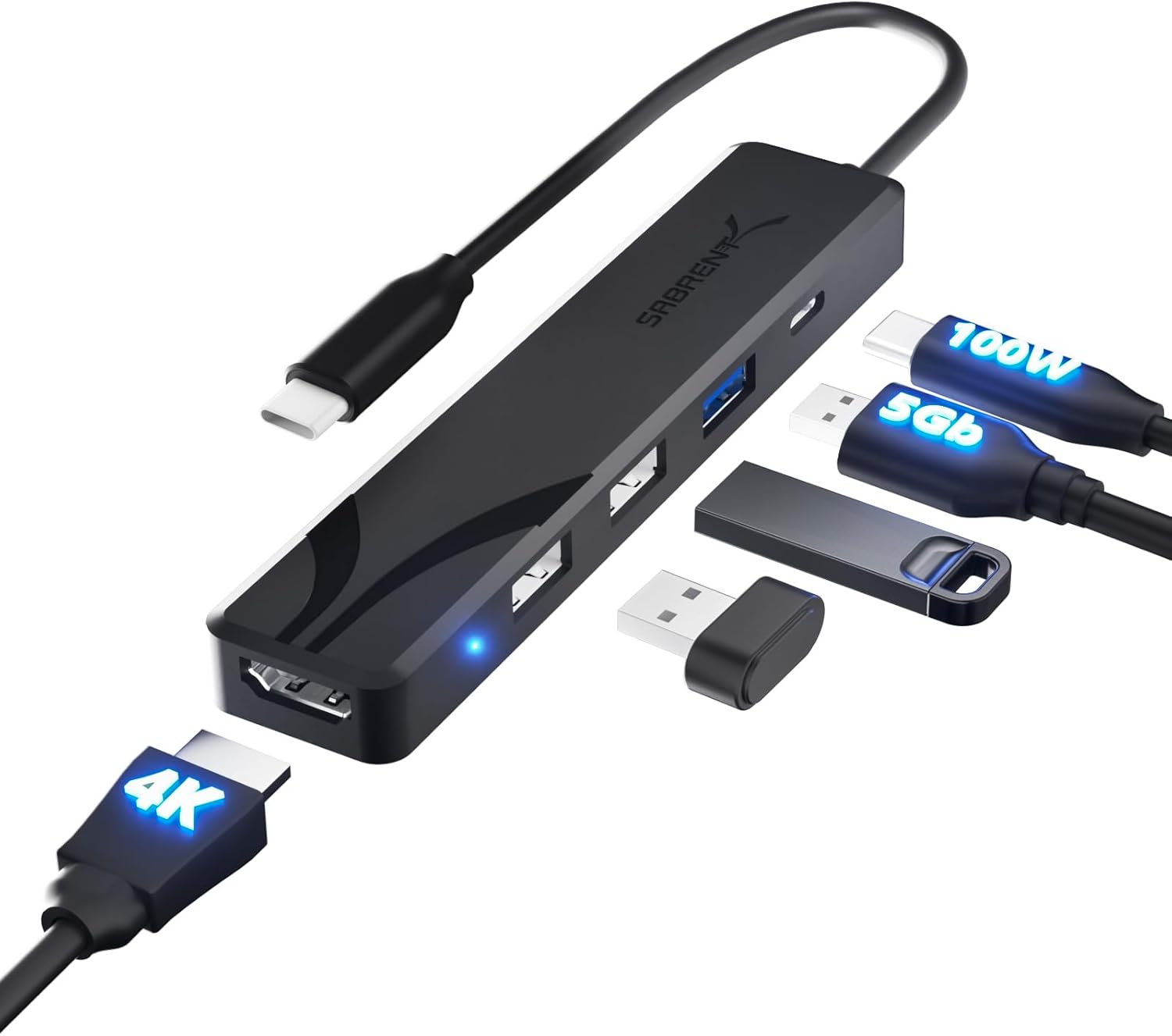SABRENT HUB - 4 PUERTOS USB 2.0, LED (HB-UMLS)