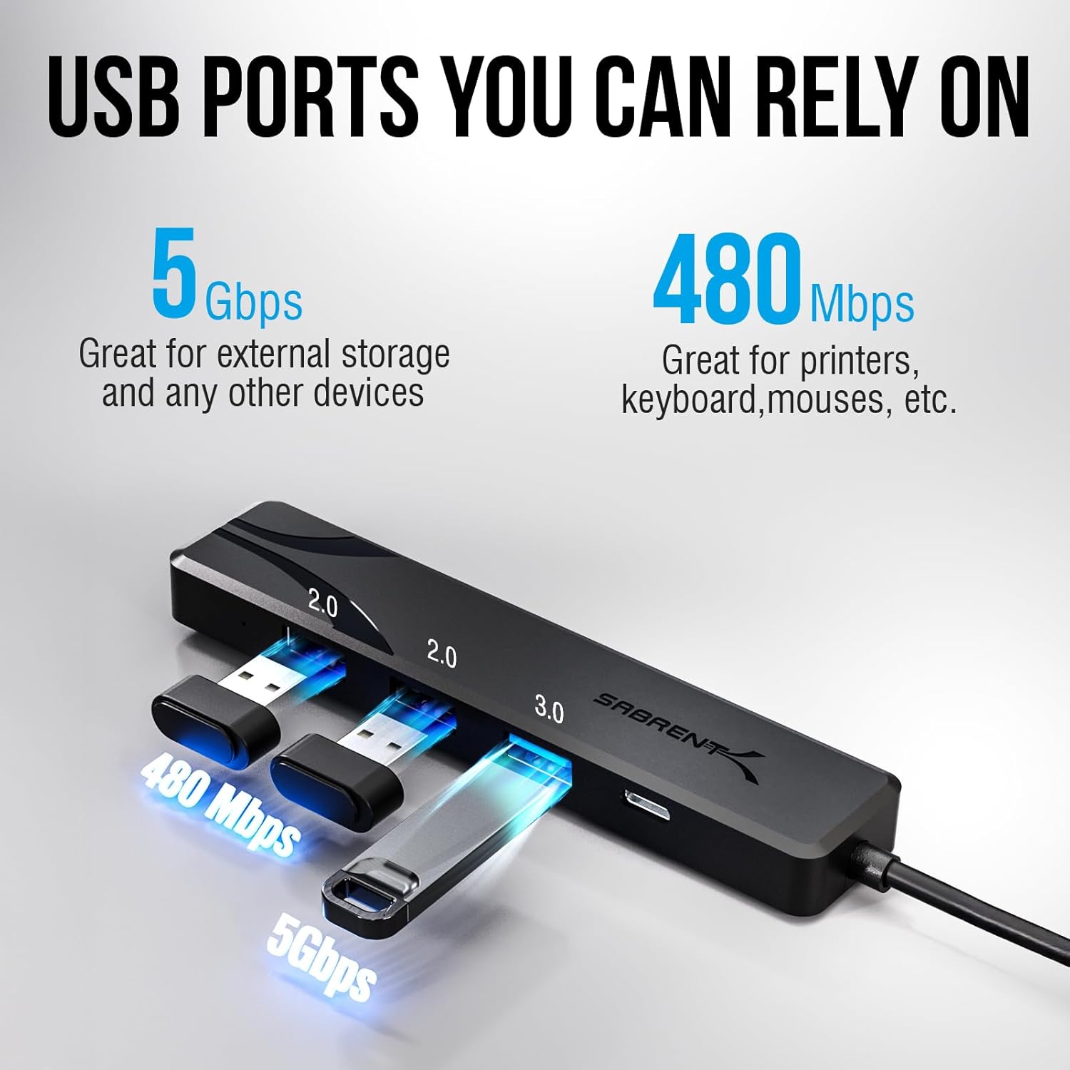 SABRENT HUB - 4 PUERTOS USB 2.0, LED (HB-UMLS)
