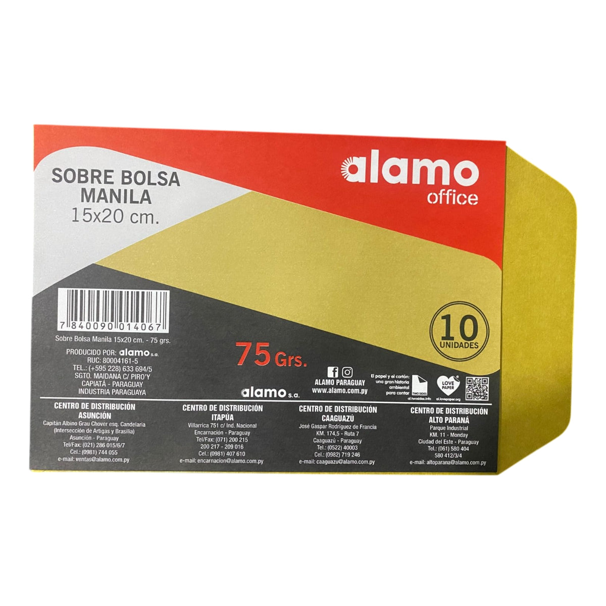 SOBRE MANILA 15X20CM ALAMO PACK DE 10 UNIDADES