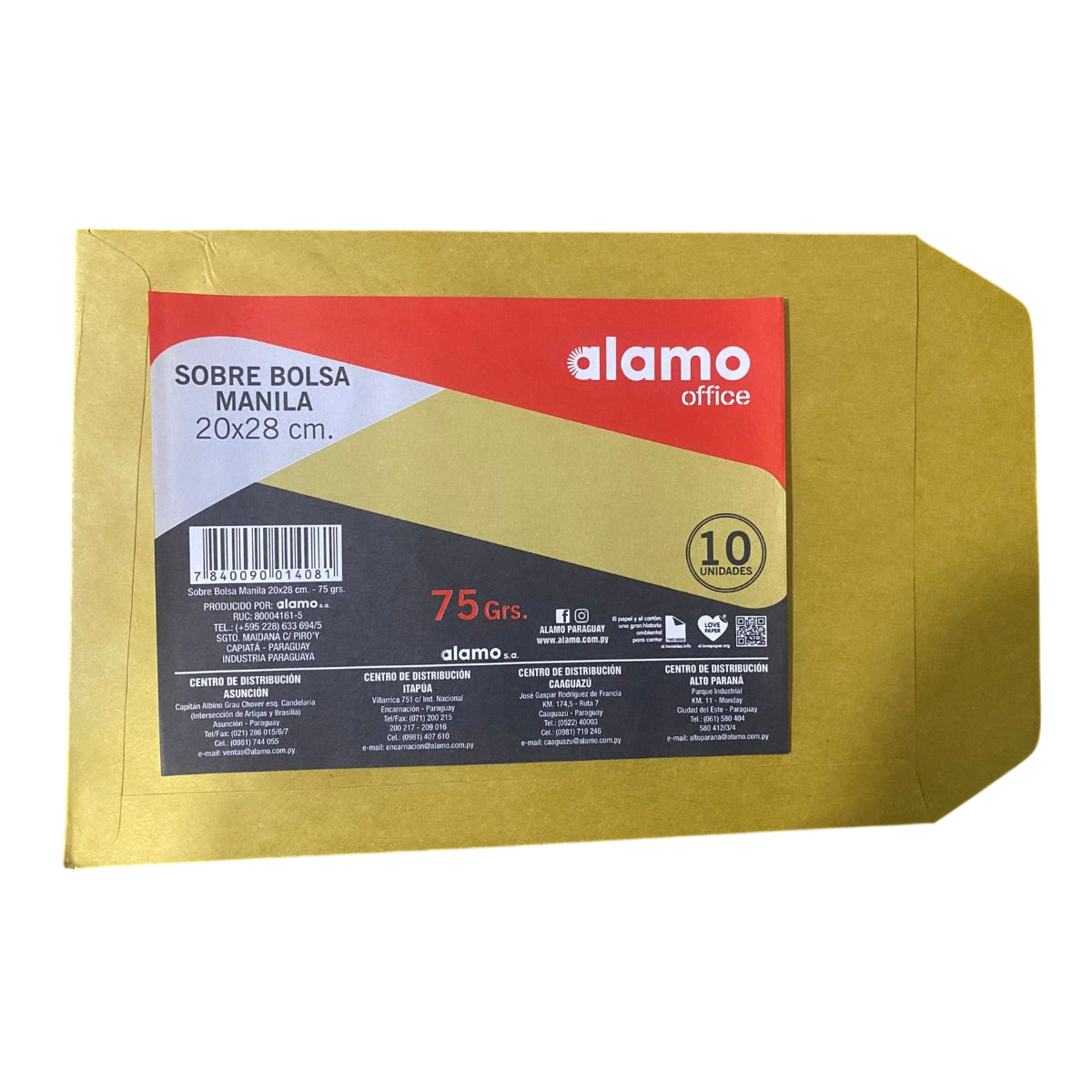 SOBRE MANILA 20X28CM ALAMO PACK DE 10 UNIDADES