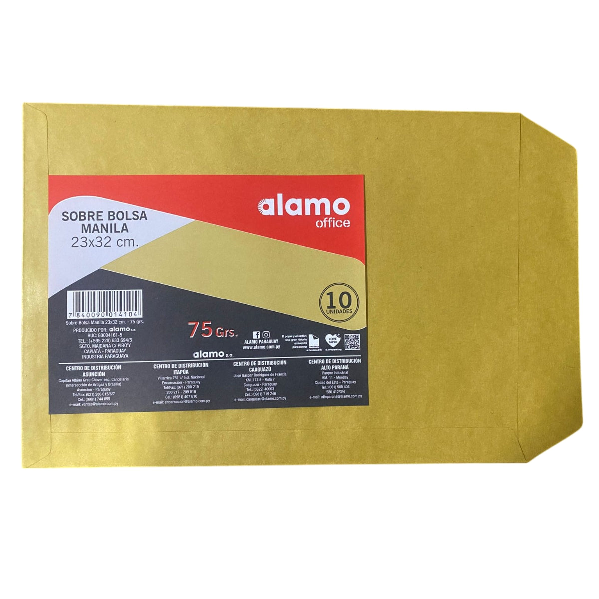 SOBRE MANILA 23X32CM ALAMO PACK DE 10 UNIDADES