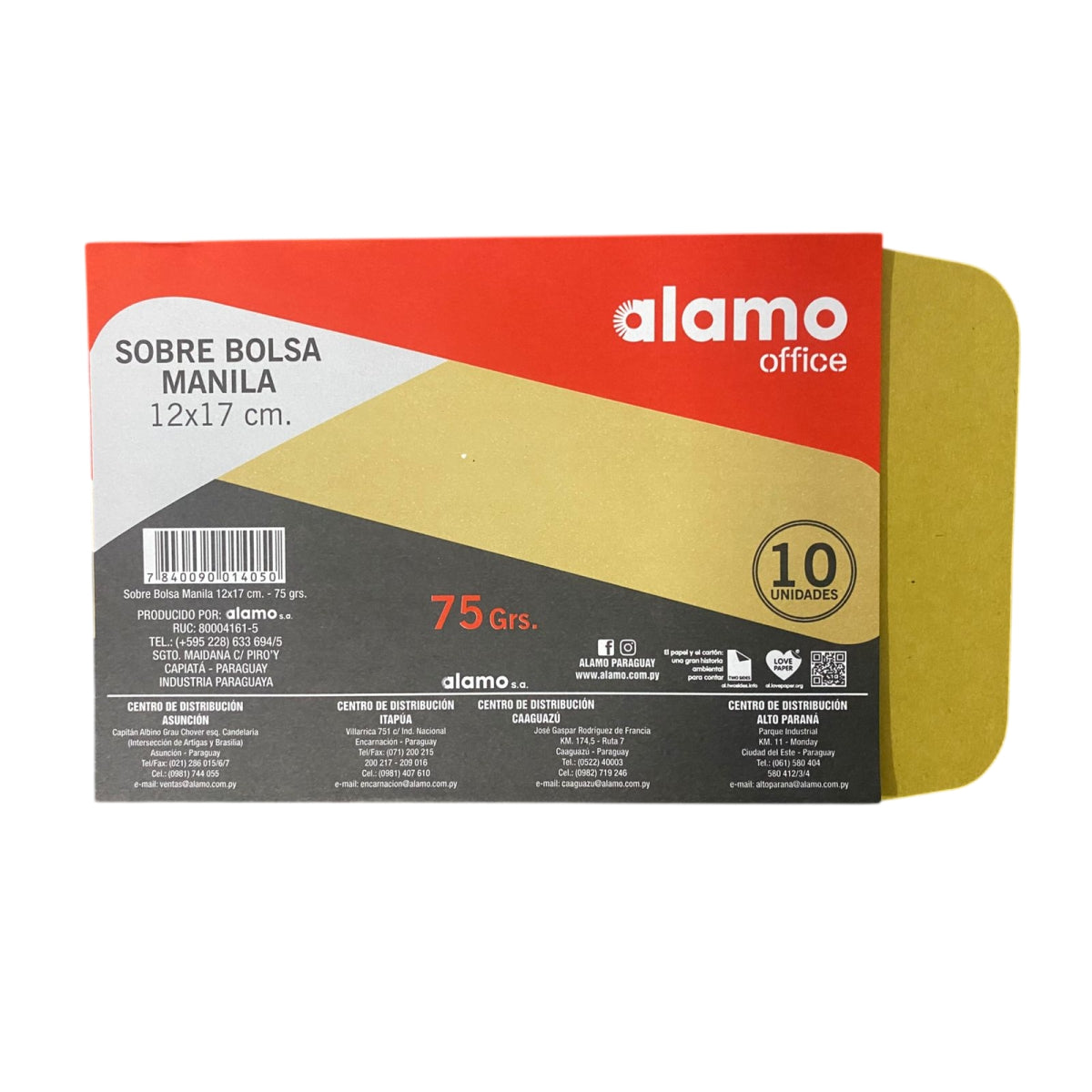 SOBRE MANILA 12X17CM ALAMO PACK DE 10 UNIDADES