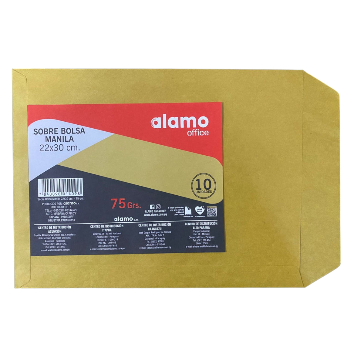 SOBRE MANILA 22x30CM ALAMO PACK DE 10 UNIDADES