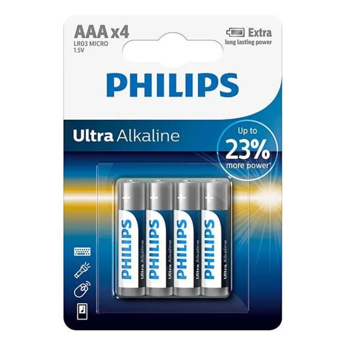 PILA ALCALINA AAA PHILIPS ULTRA ALKALINE LR03E4B 1.5V - 4 UNIDADES